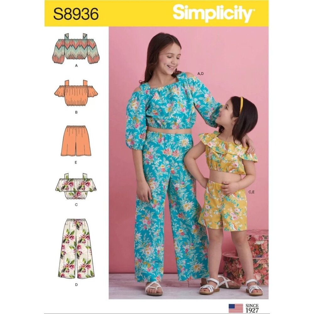 Simplicity Sewing Pattern 8936 / 10193 Girls Top‎ Pants Shorts Size 3-6